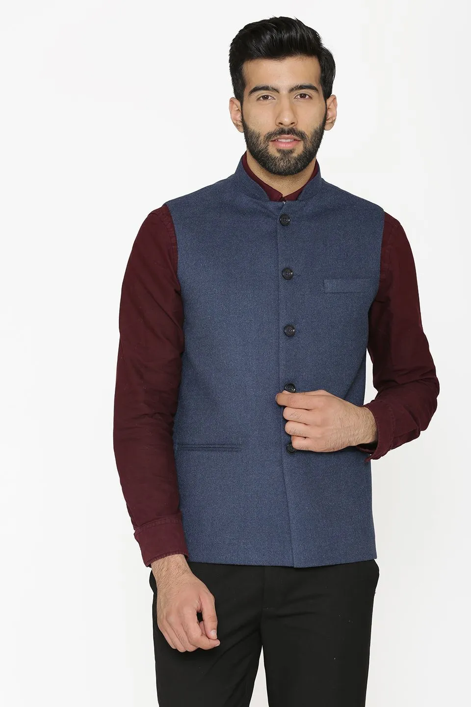 Tweed Wool Blue Modi Nehru Jacket