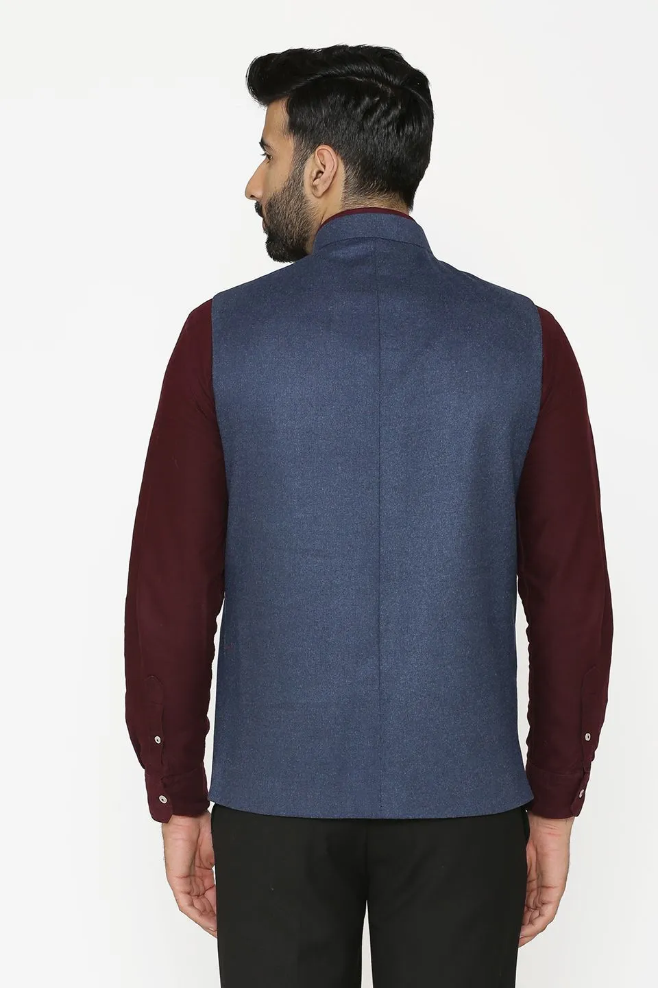Tweed Wool Blue Modi Nehru Jacket