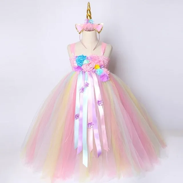 Unicorn Pastel Tulle Party Dress for Girls 1-9 Years old