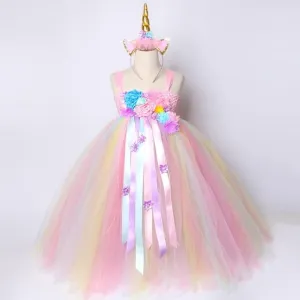 Unicorn Pastel Tulle Party Dress for Girls 1-9 Years old