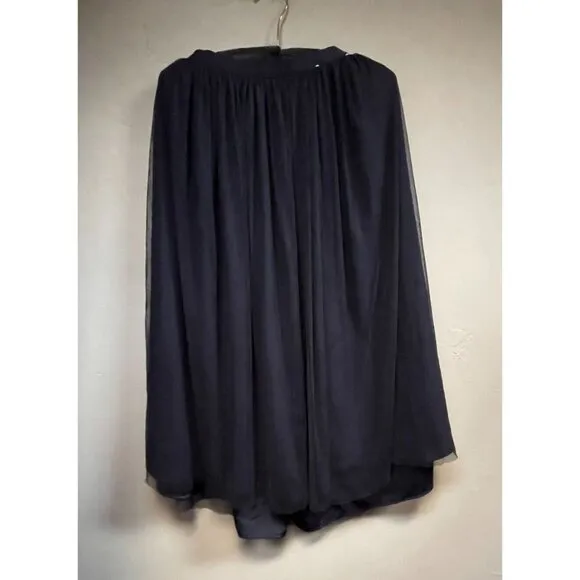 Uniqlo Womens A-Line Pleated Pull-On Midi Skirt Medium Mesh Lining Black Stretch