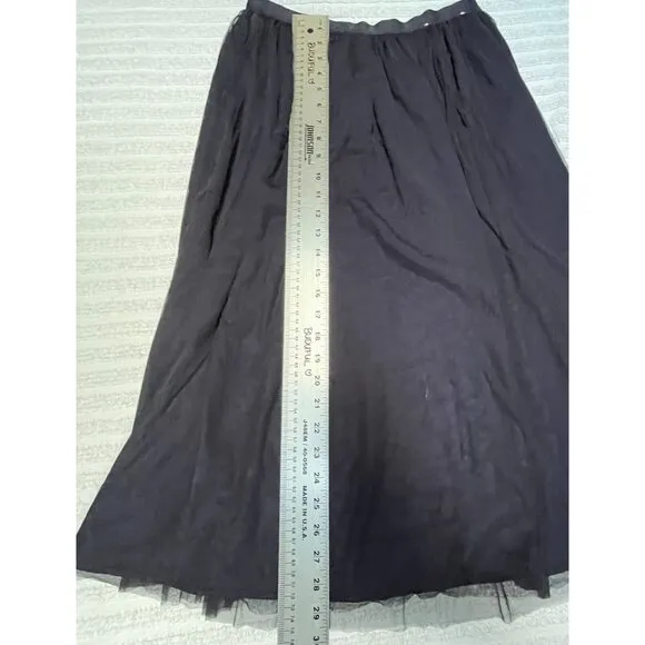 Uniqlo Womens A-Line Pleated Pull-On Midi Skirt Medium Mesh Lining Black Stretch