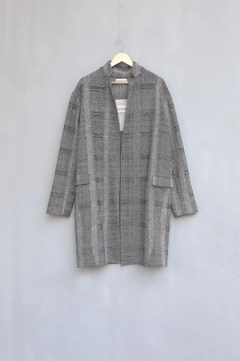 Urvashi Kaur   I   Yohji JACKET PROTO 100% handloom cotton slate TESSELLATE- 40