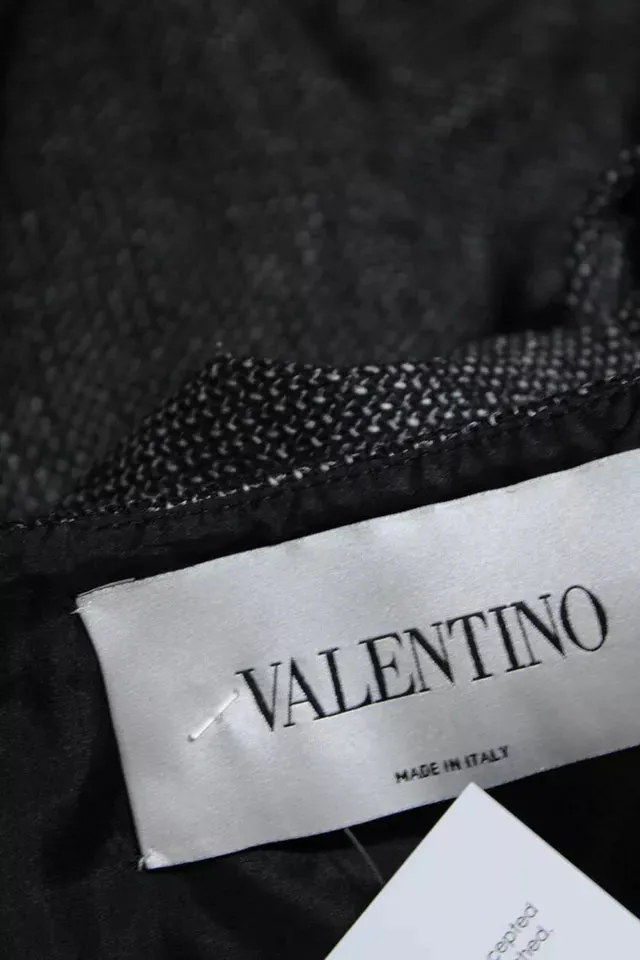 Valentino Garavani Italy. Dark Black/White Wool Tweed Crew Neck Zip Back Sleeveless Shift Dress