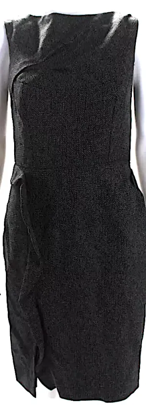 Valentino Garavani Italy. Dark Black/White Wool Tweed Crew Neck Zip Back Sleeveless Shift Dress