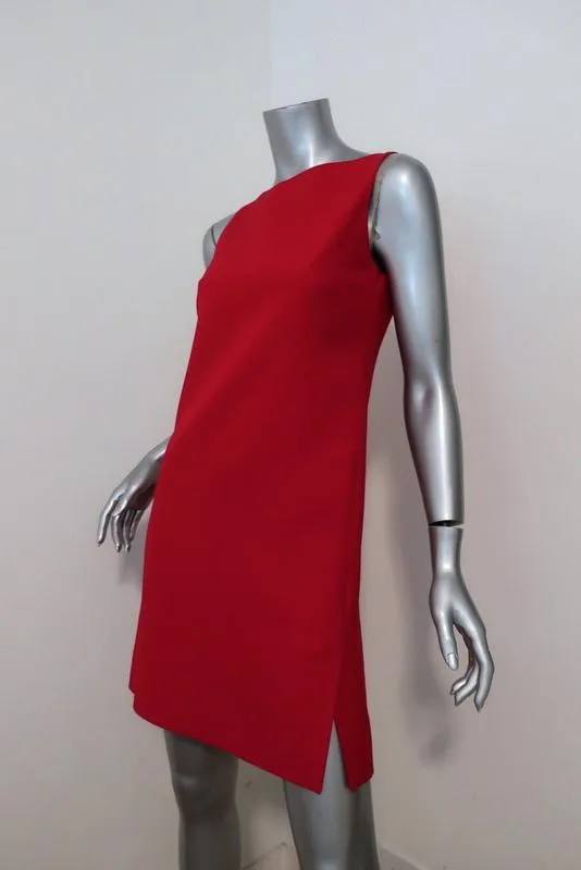Valentino Mini Dress Red Wool-Silk Crepe Size 2 Boatneck Sleeveless Shift