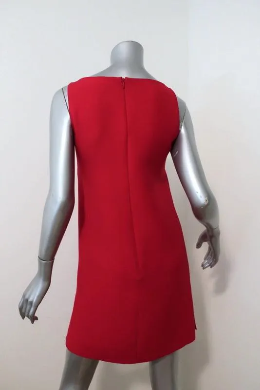 Valentino Mini Dress Red Wool-Silk Crepe Size 2 Boatneck Sleeveless Shift
