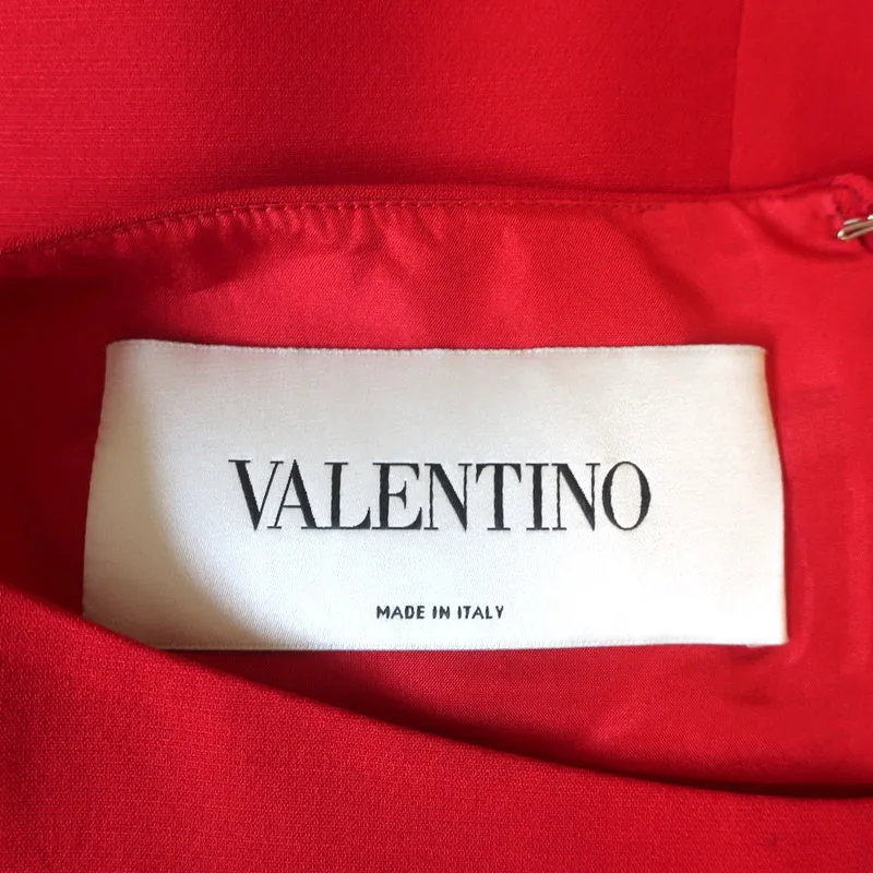 Valentino Mini Dress Red Wool-Silk Crepe Size 8 Boatneck Sleeveless Shift