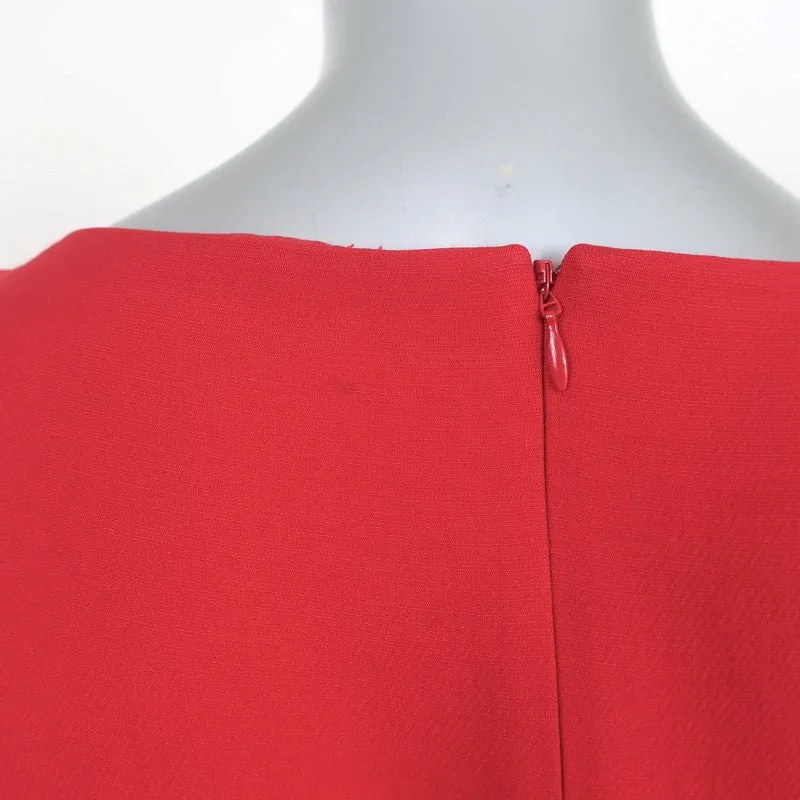 Valentino Mini Dress Red Wool-Silk Crepe Size 8 Boatneck Sleeveless Shift
