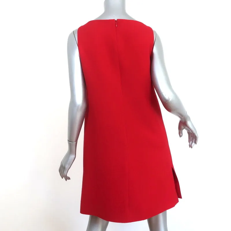 Valentino Mini Dress Red Wool-Silk Crepe Size 8 Boatneck Sleeveless Shift
