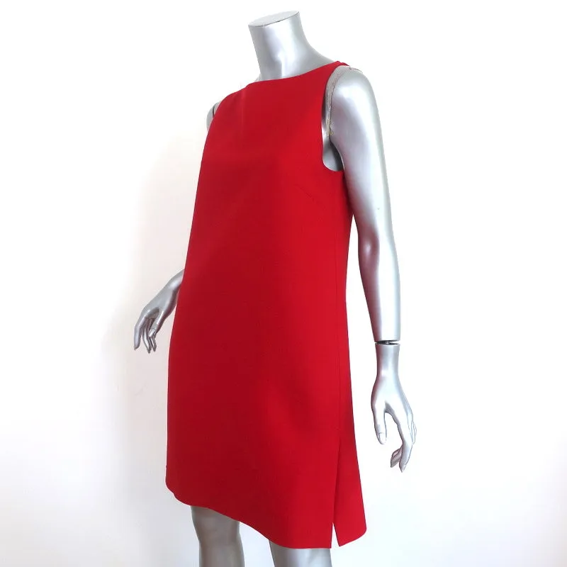 Valentino Mini Dress Red Wool-Silk Crepe Size 8 Boatneck Sleeveless Shift