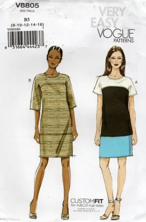 Very Easy Vogue V8805 Womens Pullover Color Block Dress Sewing Pattern Size 8 - 16 UNCUT Factory Folded