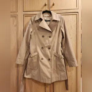 VIA SPIGA Classic Tan Double-Breasted Women's Rain Trench Coat Jacket