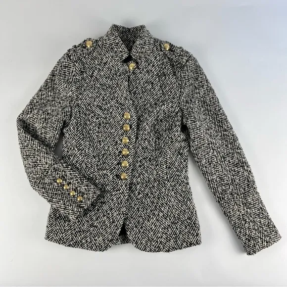 Victoria’s Secret Tweed Pea Coat Size 0 Black snd White Wool Blend Jacket