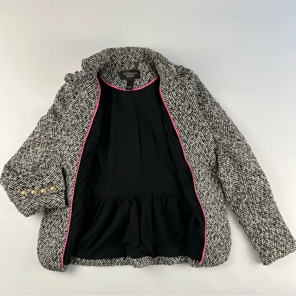 Victoria’s Secret Tweed Pea Coat Size 0 Black snd White Wool Blend Jacket