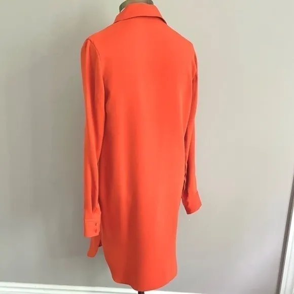 Vince Burnt Orange 100% Silk 1/2 Button Long Sleeve Shirt Mini Dress - S/4-6