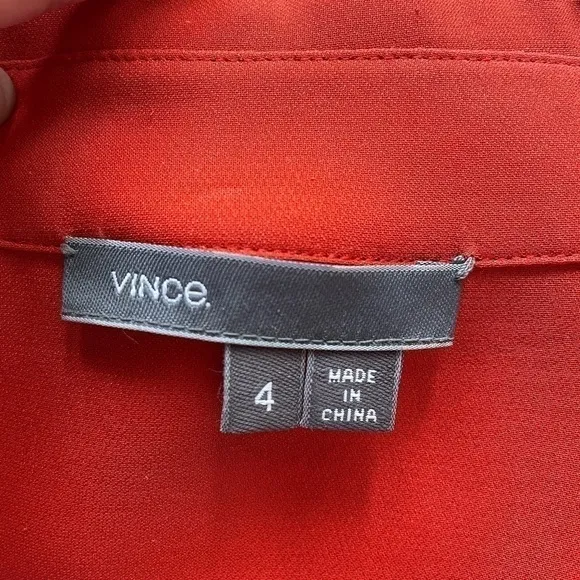 Vince Burnt Orange 100% Silk 1/2 Button Long Sleeve Shirt Mini Dress - S/4-6