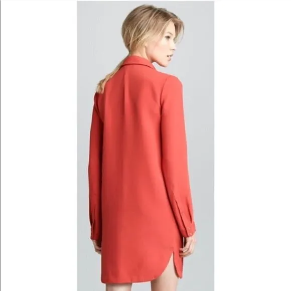 Vince Burnt Orange 100% Silk 1/2 Button Long Sleeve Shirt Mini Dress - S/4-6