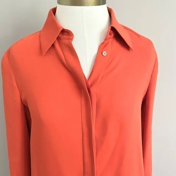 Vince Burnt Orange 100% Silk 1/2 Button Long Sleeve Shirt Mini Dress - S/4-6