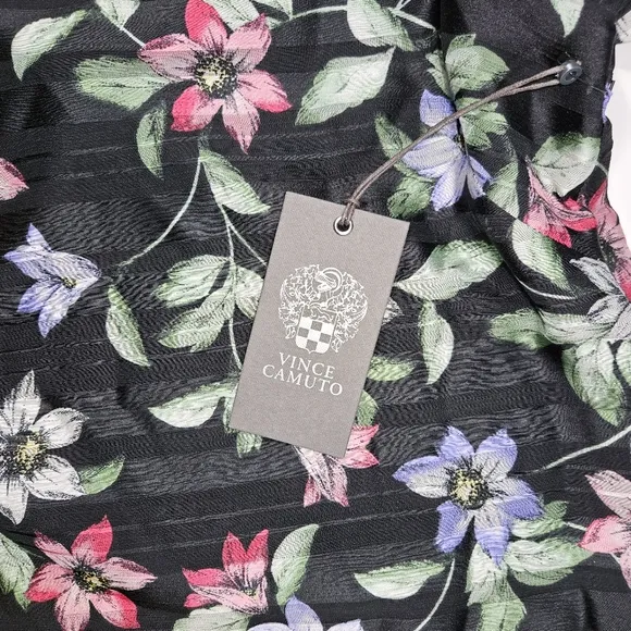 𝅺Vince Camuto Black Floral Print Shift Dress Sz 4 Ruffle Bell Sleeve Whimsigoth