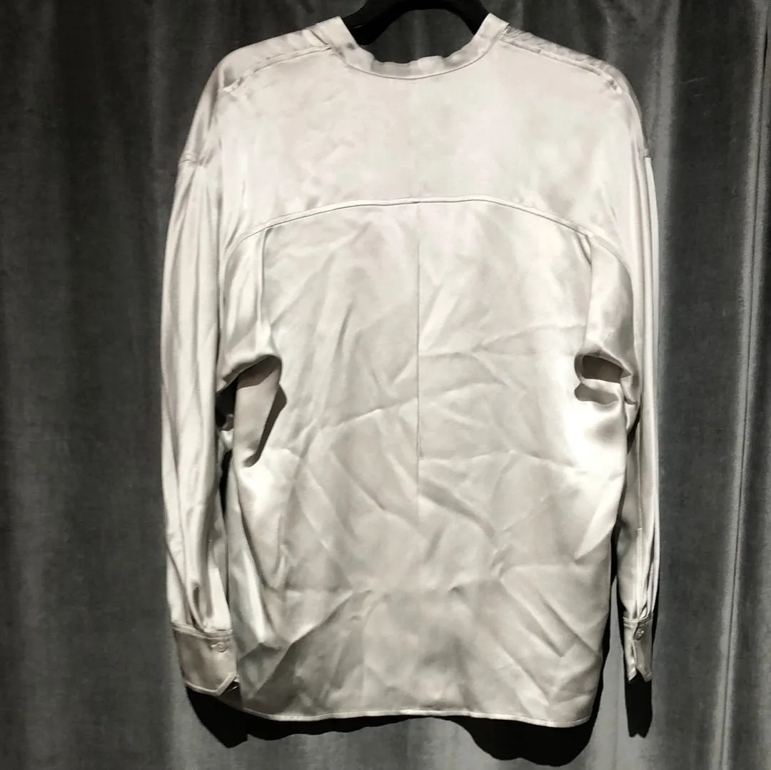 Vince Grey Long Sleeve Silk Button Down Blouse