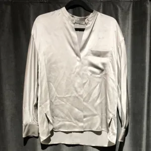 Vince Grey Long Sleeve Silk Button Down Blouse