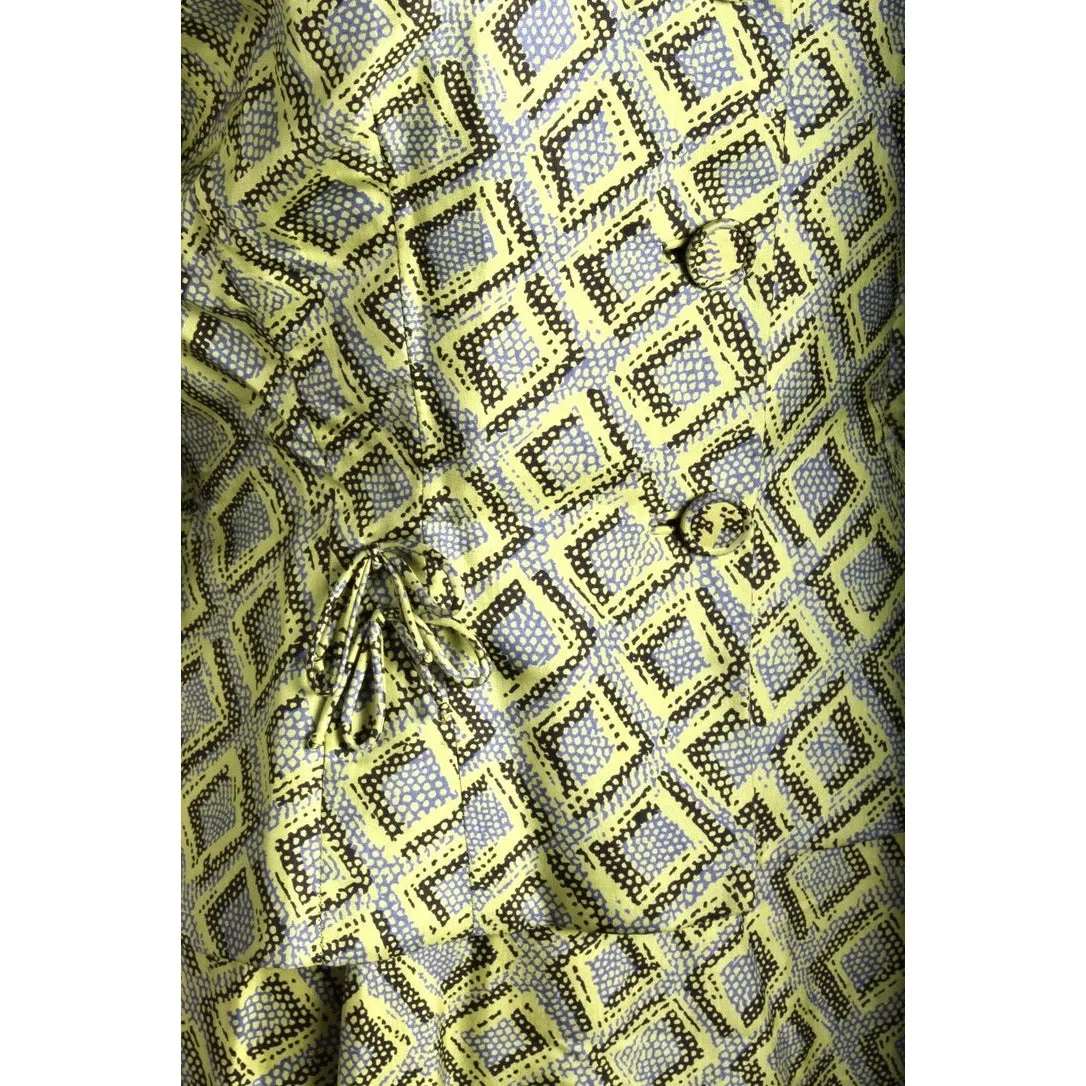 Vintage 1950s Silk Dress Wiggle MCM Roseweb Chartreuse/Black Dress & Jacket Size M NWOT