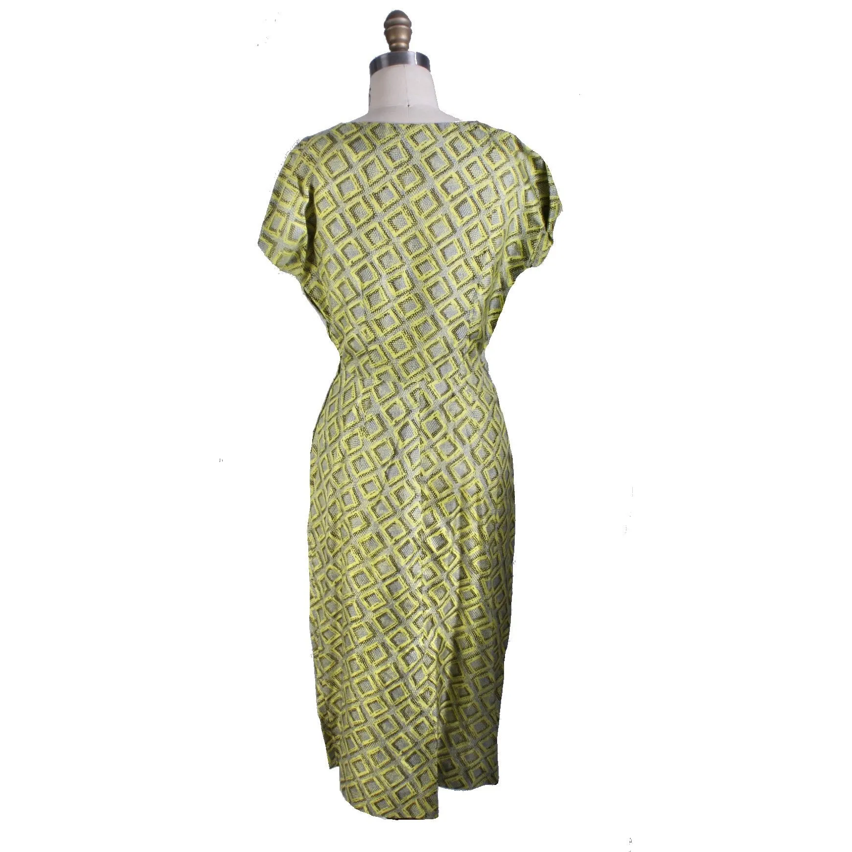 Vintage 1950s Silk Dress Wiggle MCM Roseweb Chartreuse/Black Dress & Jacket Size M NWOT