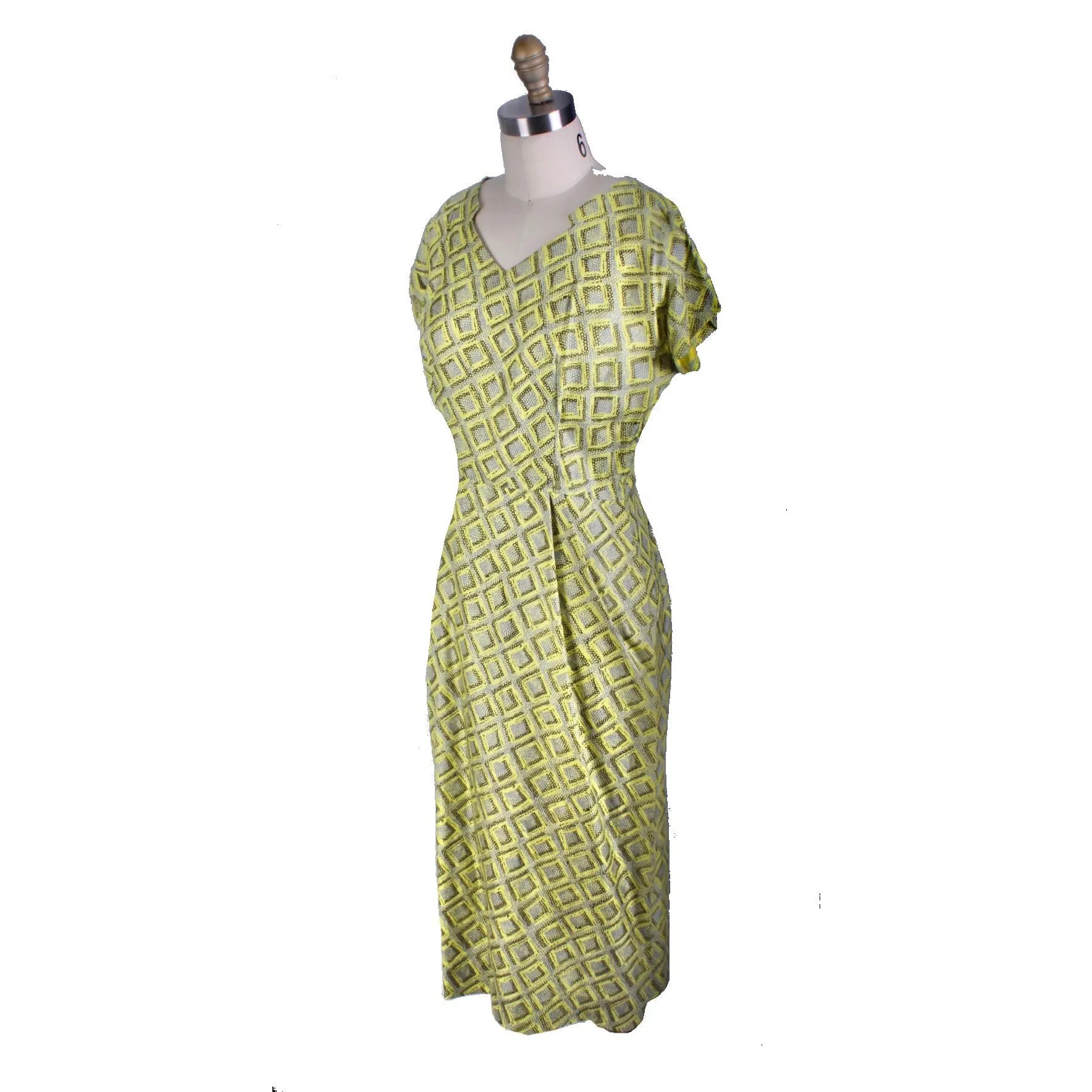 Vintage 1950s Silk Dress Wiggle MCM Roseweb Chartreuse/Black Dress & Jacket Size M NWOT