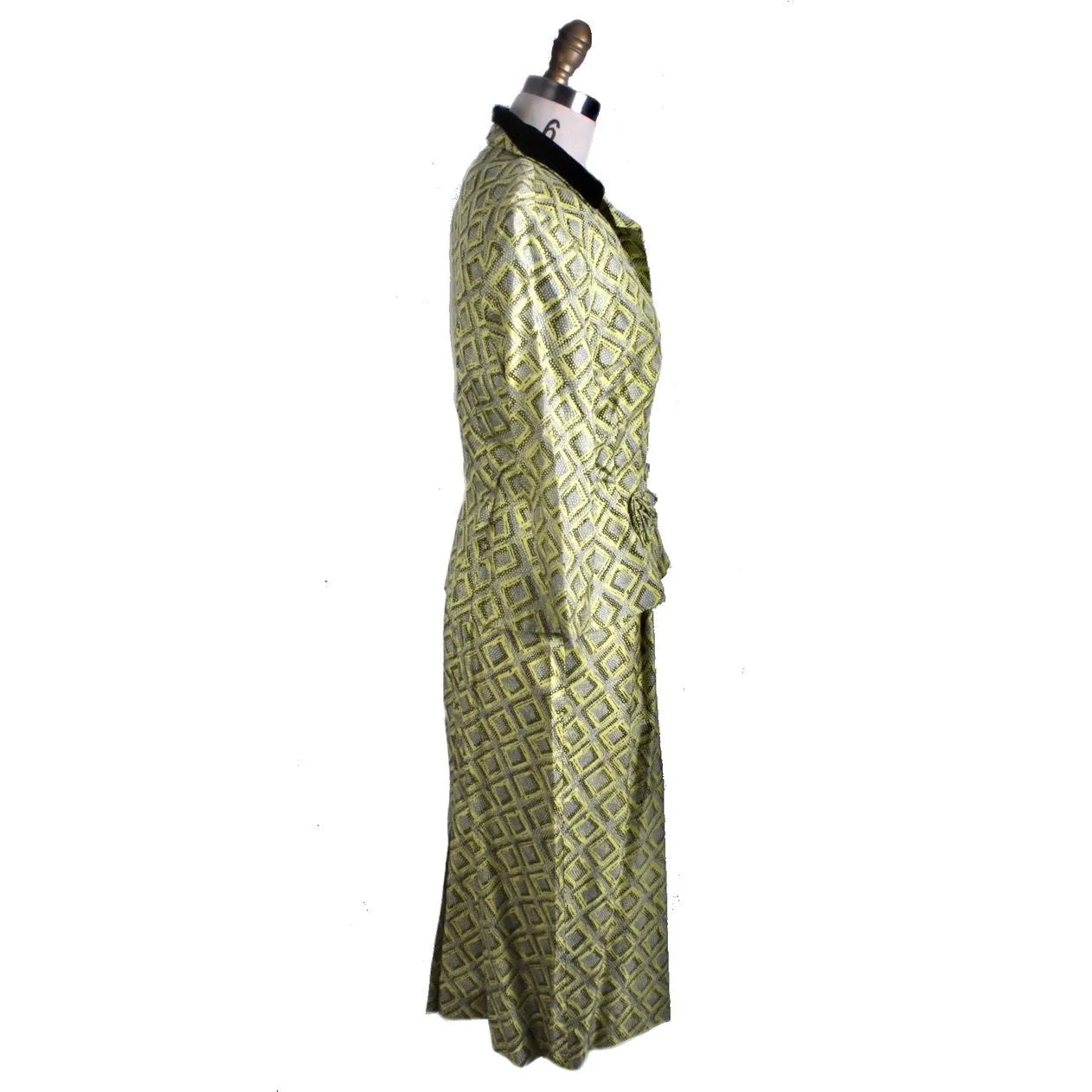 Vintage 1950s Silk Dress Wiggle MCM Roseweb Chartreuse/Black Dress & Jacket Size M NWOT