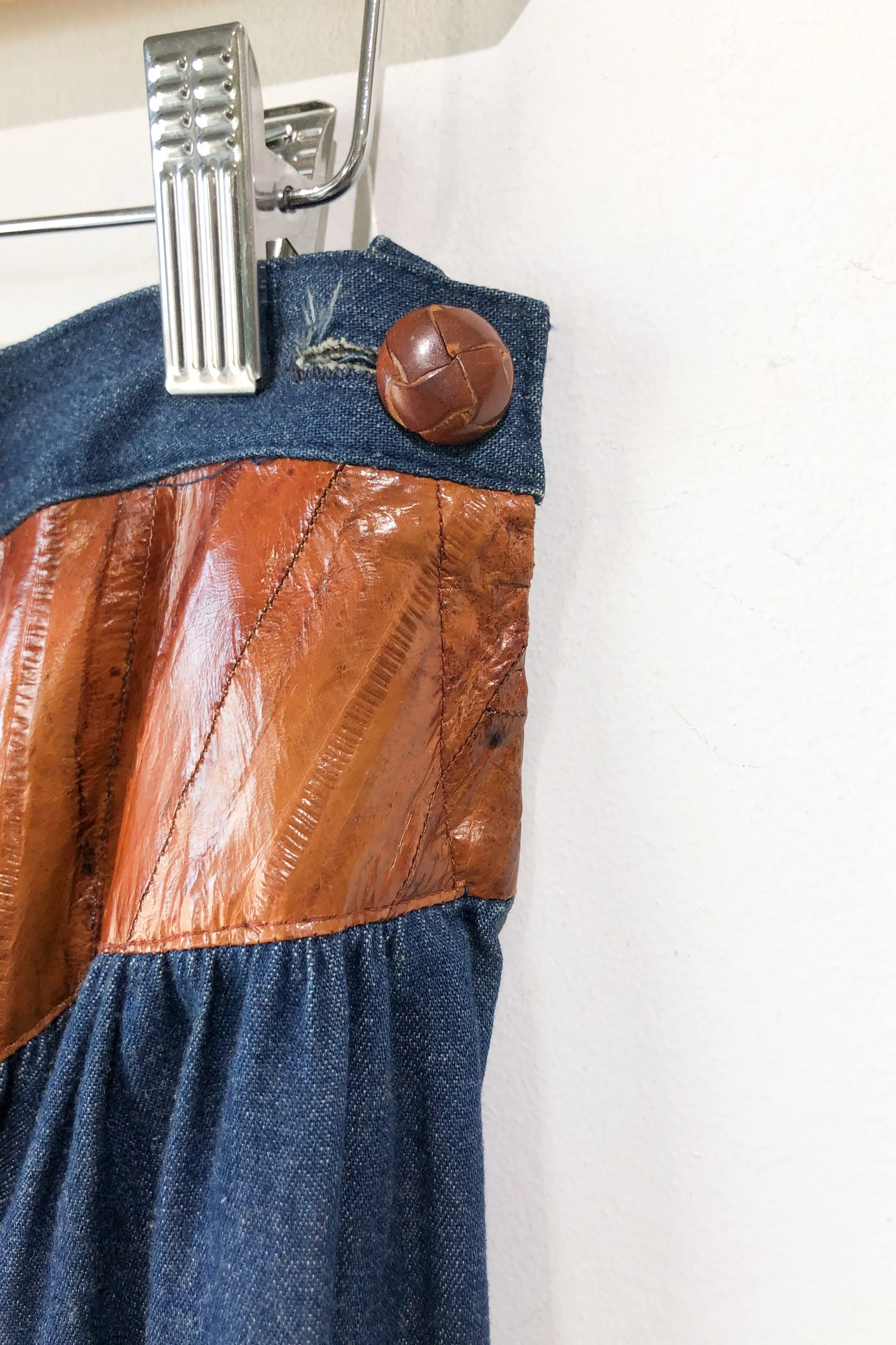 Vintage Bis Bis Saks Eel Panel Denim Prairie Skirt