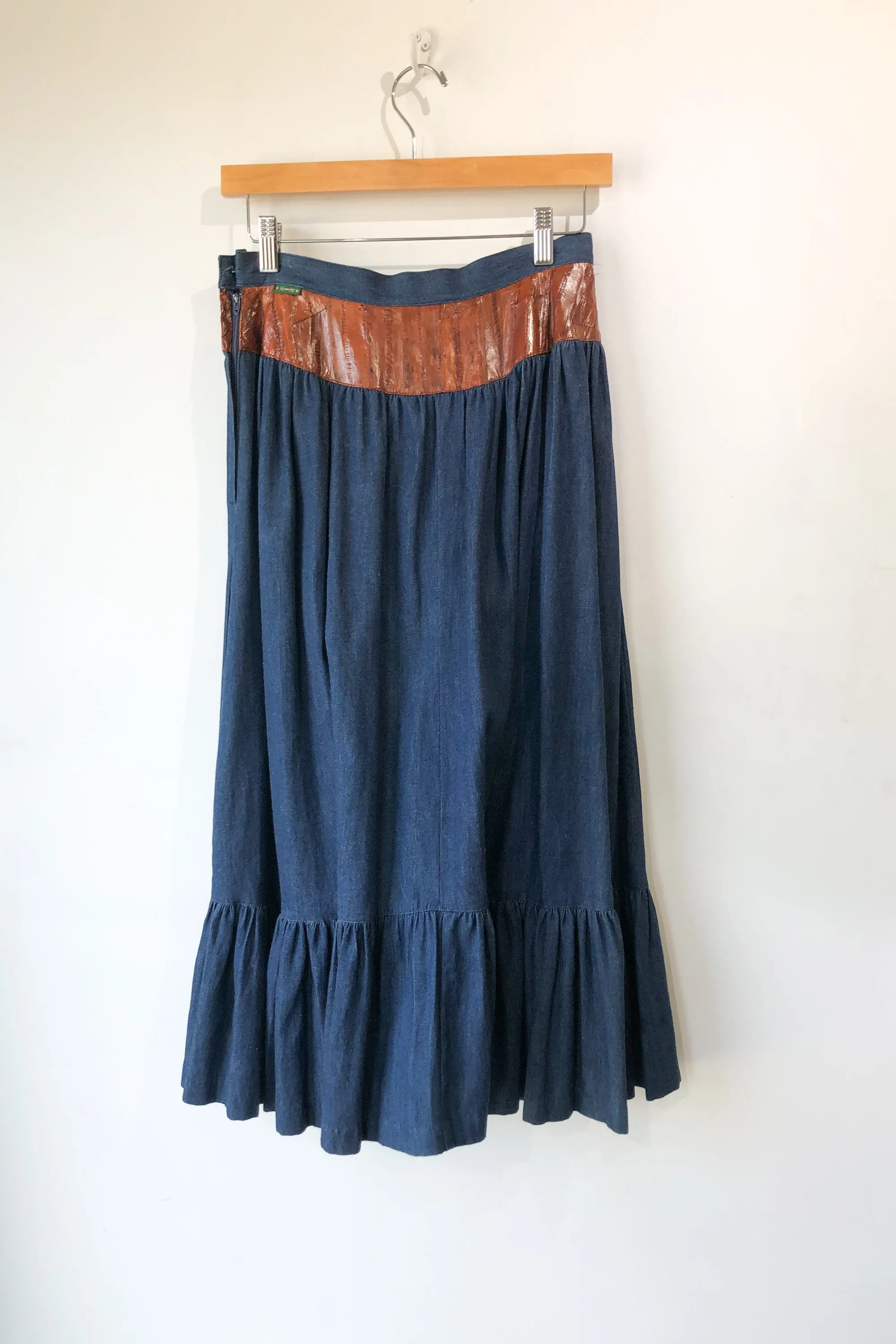 Vintage Bis Bis Saks Eel Panel Denim Prairie Skirt