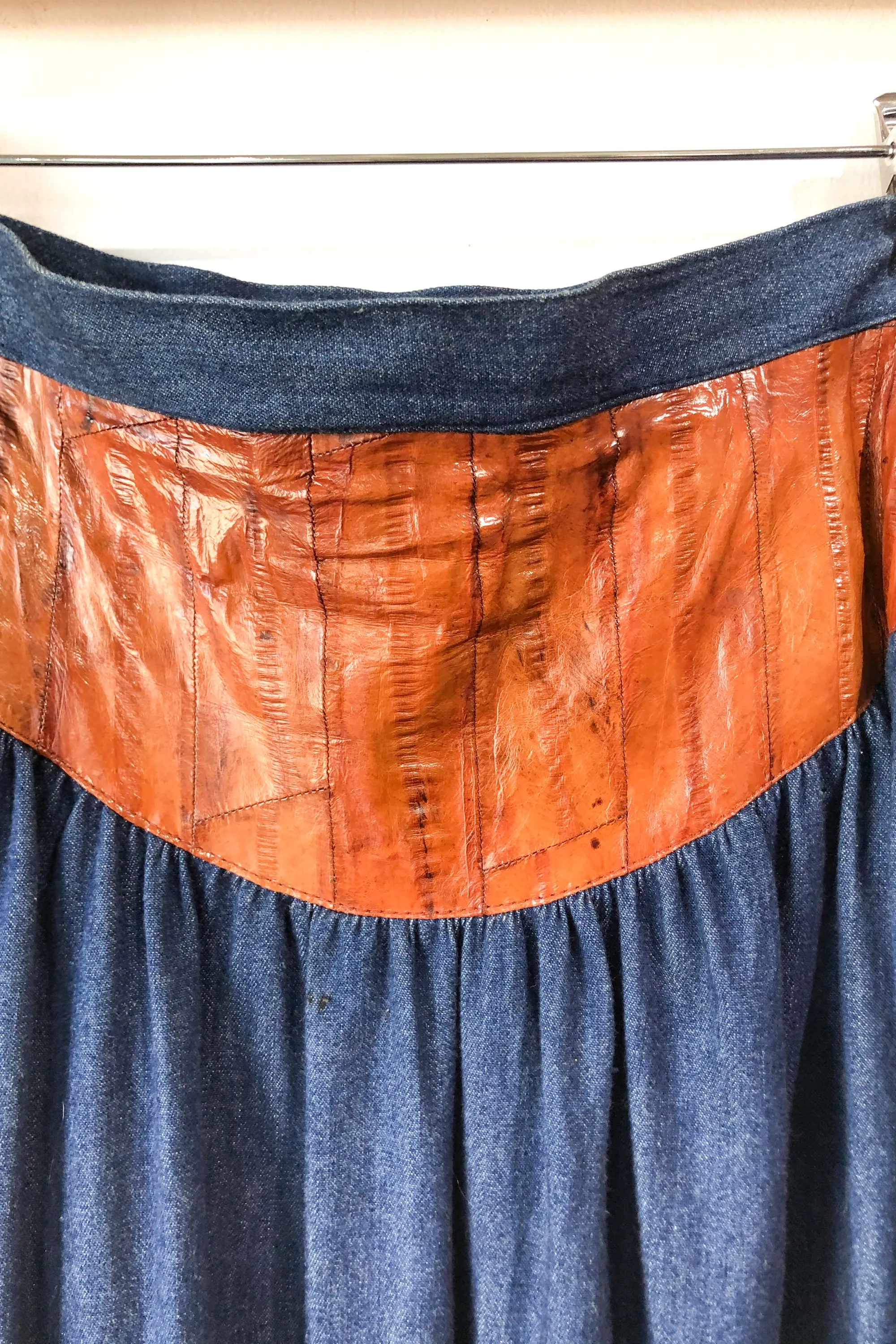Vintage Bis Bis Saks Eel Panel Denim Prairie Skirt