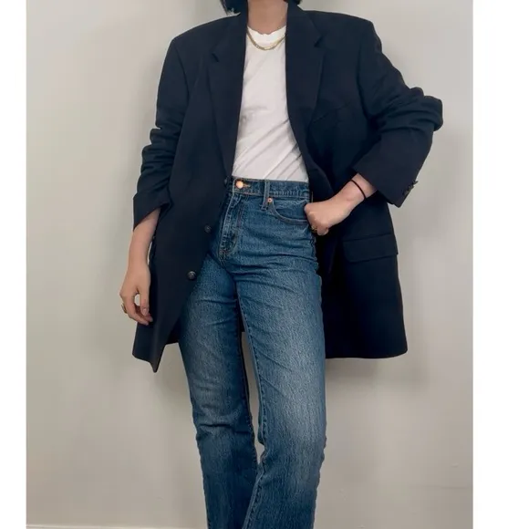 Vintage Faux Suede Black Boyfriend Oversized Blazer