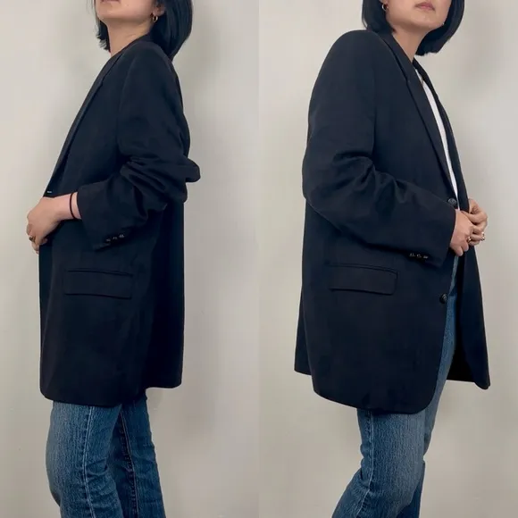 Vintage Faux Suede Black Boyfriend Oversized Blazer