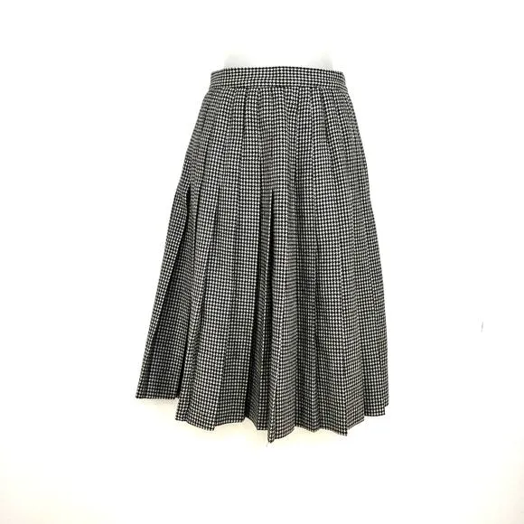 Vintage Houndstooth Wool Pleated Skirt Clifford &amp; Wills Black White