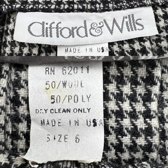 Vintage Houndstooth Wool Pleated Skirt Clifford &amp; Wills Black White