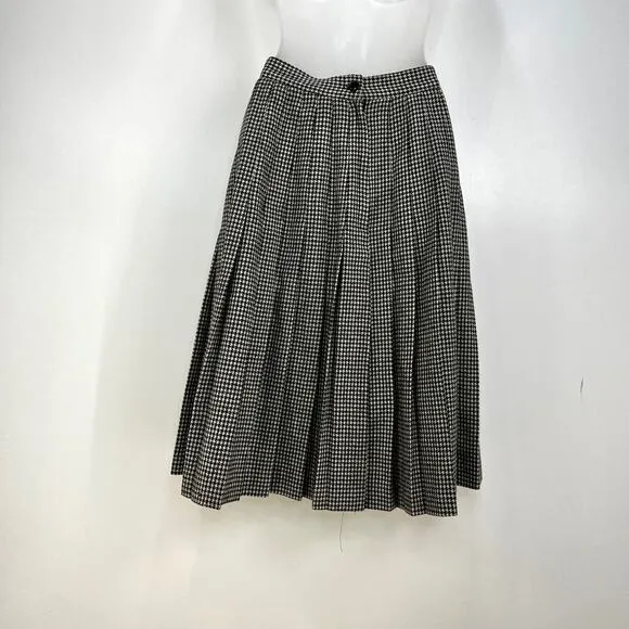 Vintage Houndstooth Wool Pleated Skirt Clifford &amp; Wills Black White