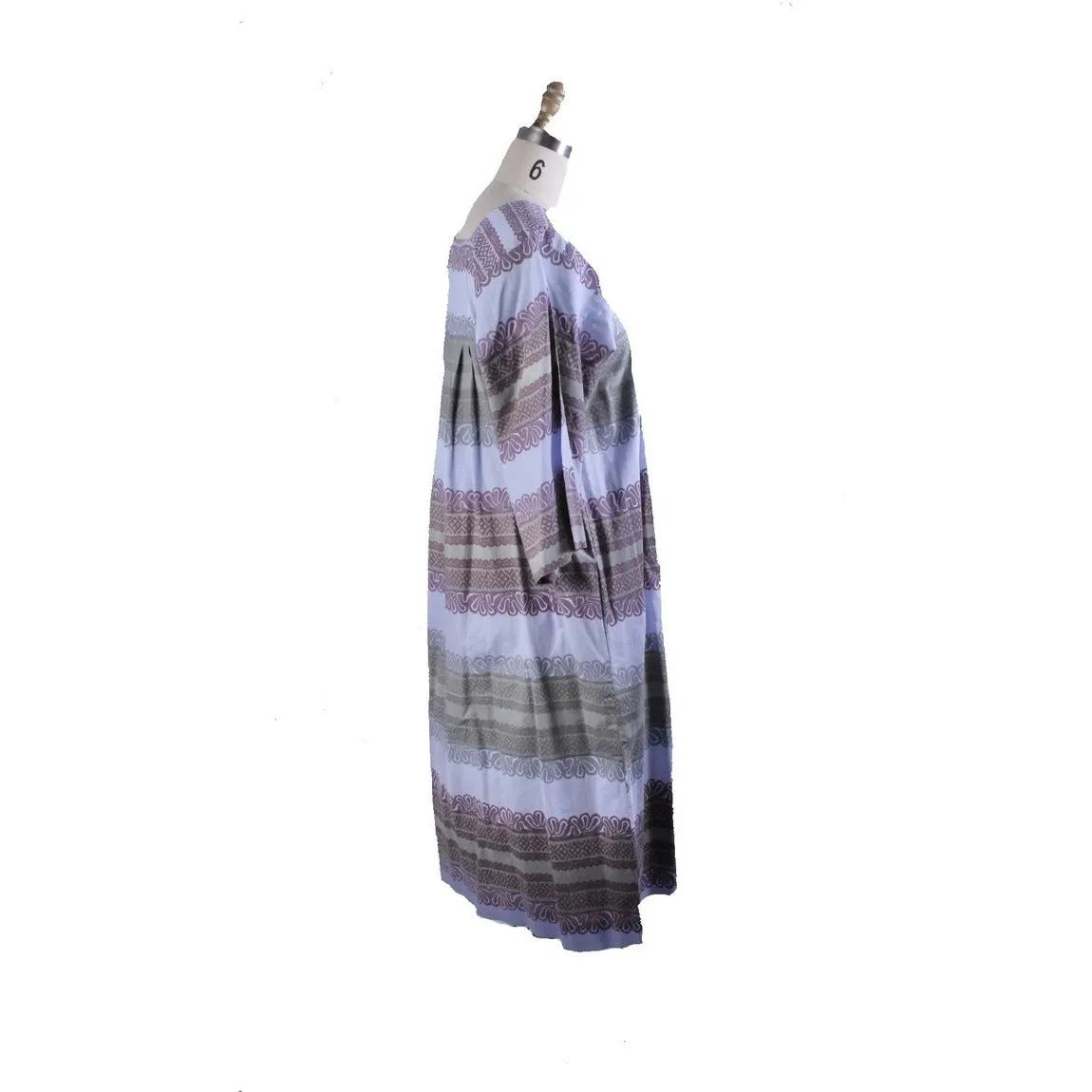 Vintage Marimekko Cotton Printed Tiki  A line Dress M Lavender Green 1960s