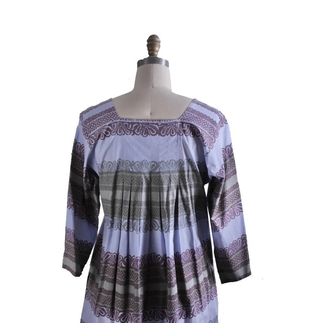 Vintage Marimekko Cotton Printed Tiki  A line Dress M Lavender Green 1960s