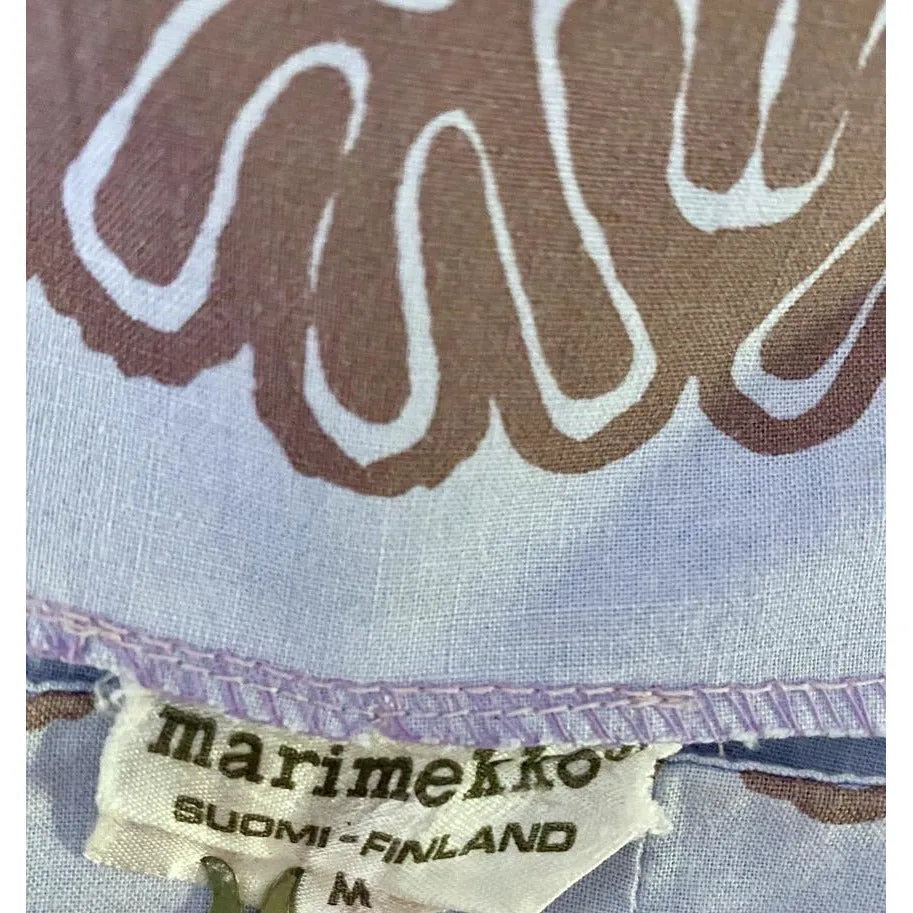 Vintage Marimekko Cotton Printed Tiki  A line Dress M Lavender Green 1960s