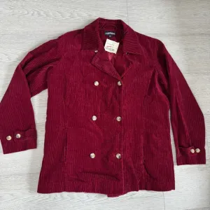 Vintage NOS 90s ~ Double Breasted Maroon Corduroy Jacket w Quilted Lining ~ wm L