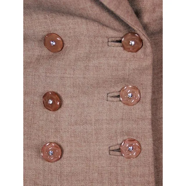Vintage Oatmeal Beige Wool Ladies DBL BRSTD Suit 1940s Wasp Waist 38B 25 Waist