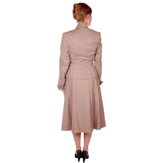 Vintage Oatmeal Beige Wool Ladies DBL BRSTD Suit 1940s Wasp Waist 38B 25 Waist