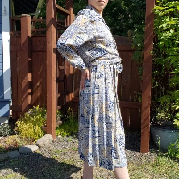 Vintage Pendleton Cream and Blue Baroque Print 2PC Set Size 4*