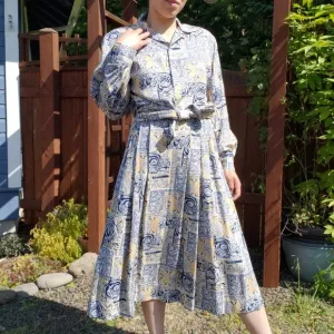 Vintage Pendleton Cream and Blue Baroque Print 2PC Set Size 4*