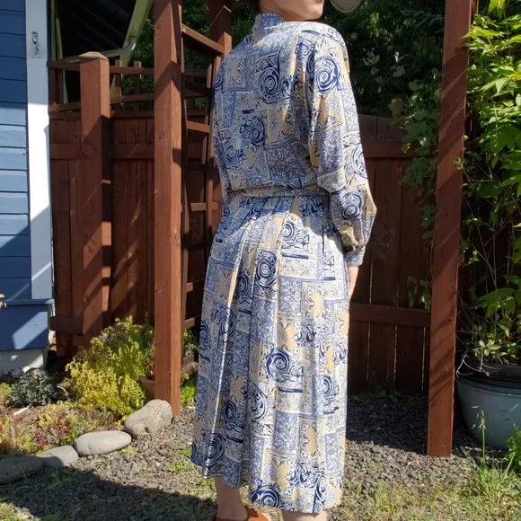 Vintage Pendleton Cream and Blue Baroque Print 2PC Set Size 4*