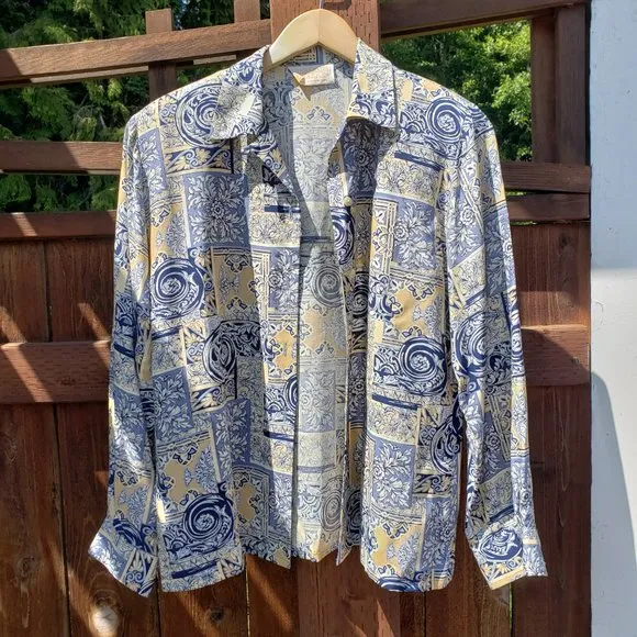 Vintage Pendleton Cream and Blue Baroque Print 2PC Set Size 4*