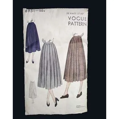 Vintage Sewing Vogue Pattern #6951 Skirt 1940s- 1950s