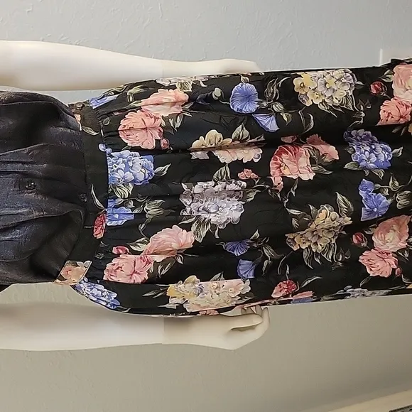 VTG Leslie Fay 1970s Impressionist Floral Satin Maxi Skirt Size 12